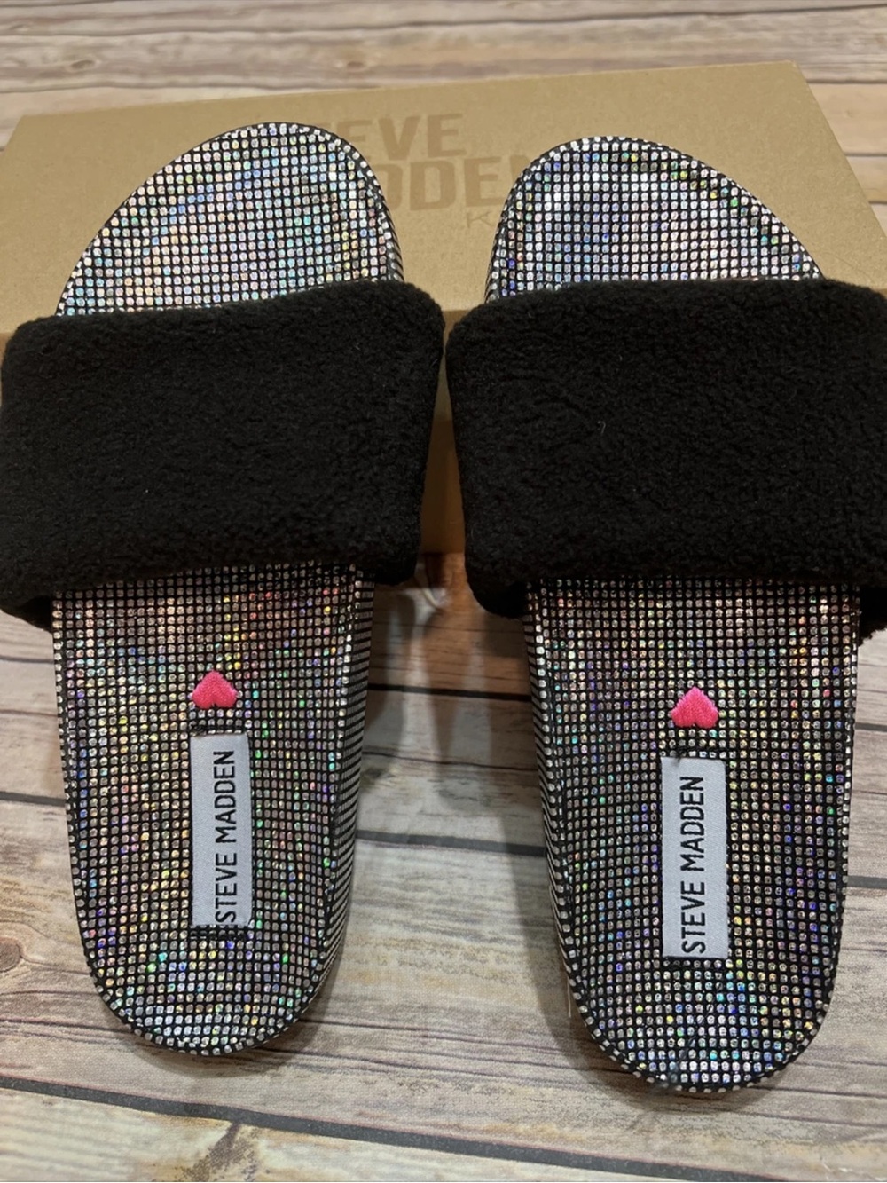 Steve Madden Big Girls JSHEAR faux Slide Hard Bottom Sandals Black Size 3 M US